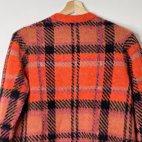 Lucky Brand Wool Blend Open Front Brushed Plaid Oversized Knit Cardigan Sz M - Picture 8 of 14